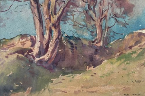 fig 1. Fred Lawson Signed Original English Vintage Watercolour Painting Yorkshire Tree Study landscape