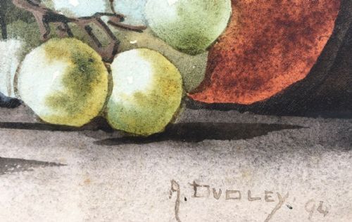fig 1. Arthur Dudley also known as Giovanni Barbaro Original Signed Antique Watercolour Painting Fruit Still Life