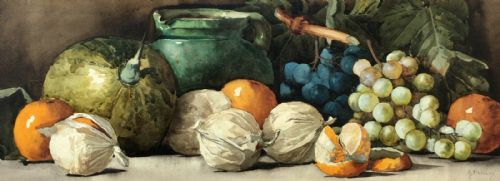 fig 2. Arthur Dudley also known as Giovanni Barbaro Original Signed Antique Watercolour Painting Fruit Still Life