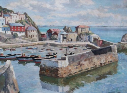 Walter Lambert Bell Signed Original Oil Painting Mevagissey Harbour Cornwall