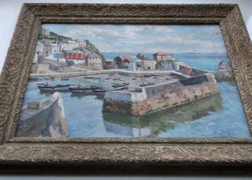 fig 1. Walter Lambert Bell Signed Original Oil Painting Mevagissey harbour Cornwall