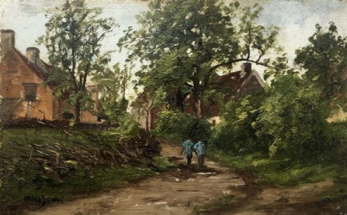 fig 1. Owen Bowen Signed Original English Vintage Oil Painting on Panel Yorkshire Dales Village Landscape 1 of 2