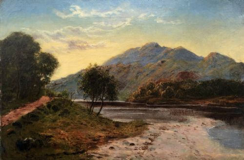 fig 1. Original 19th Century Framed Antique Oil Painting English Lake District Landscape