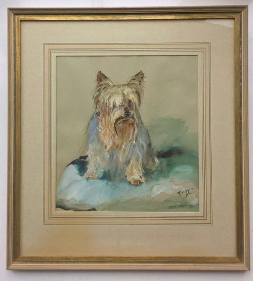 Michael Lyne Signed Original English Fine Art Framed Watercolour Painting Yorkshire Terrier Dog