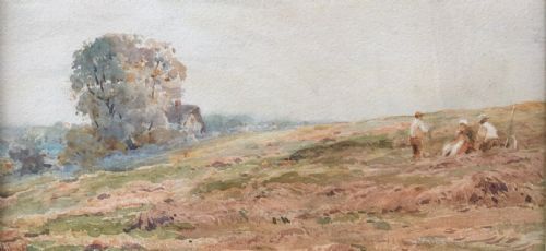fig 1. Claude Hayes Signed Original Antique English Watercolour Painting Pastoral Countryside Harvest Landscape