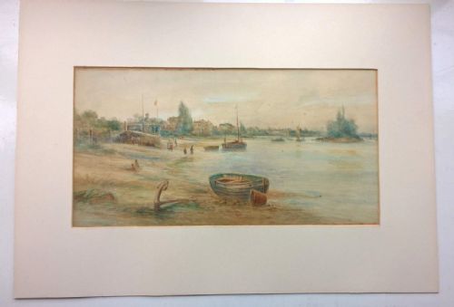 fig 1. CHARLES WILLIAM WYLLIE Original Antique English Watercolour Painting River Estuary Landscape