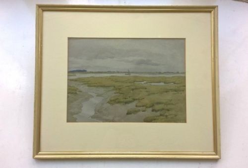 fig 1. Percy Lancaster Signed Original English Framed Watercolour Painting Estuary Landscape