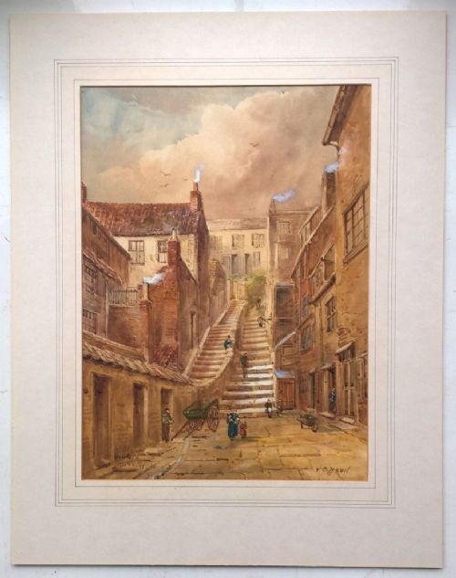 fig 1. Edward Nevil Original Antique Watercolour Painting Well Yard Whitby Yorkshire