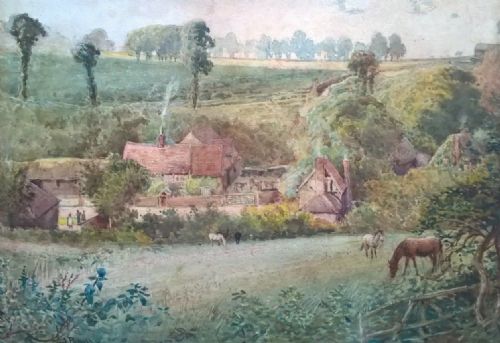 john pedder signed original english antique watercolour painting horses paddock farm landsape - CATEGORY: ANTIQUE ART - DATED 1900