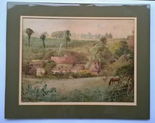 JOHN PEDDER SIGNED ORIGINAL ENGLISH ANTIQUE WATERCOLOUR PAINTING HORSES PADDOCK FARM LANDSAPE - ADDITIONAL PHOTO 1