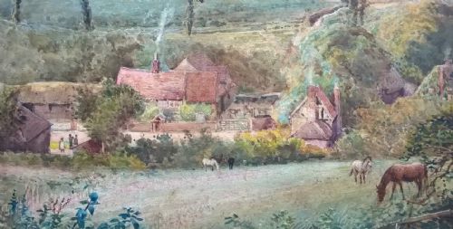 JOHN PEDDER SIGNED ORIGINAL ENGLISH ANTIQUE WATERCOLOUR PAINTING HORSES PADDOCK FARM LANDSAPE - ADDITIONAL PHOTO 5