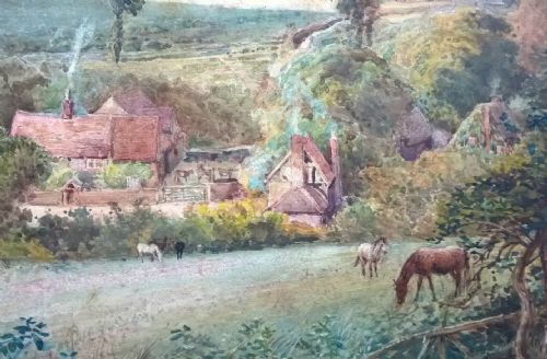 JOHN PEDDER SIGNED ORIGINAL ENGLISH ANTIQUE WATERCOLOUR PAINTING HORSES PADDOCK FARM LANDSAPE - ADDITIONAL PHOTO 7