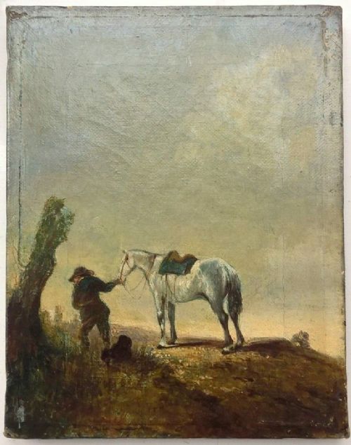 fig 1. After Philips Wouwerman Original Antique Oil Painting on Canvas The White Horse
