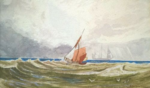 Signed G Chambers (Attr. George) Original Antique Watercolour Painting Seascape