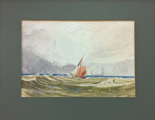 fig 1. Signed G Chambers (Attr. George) Original Antique Watercolour Painting Seascape