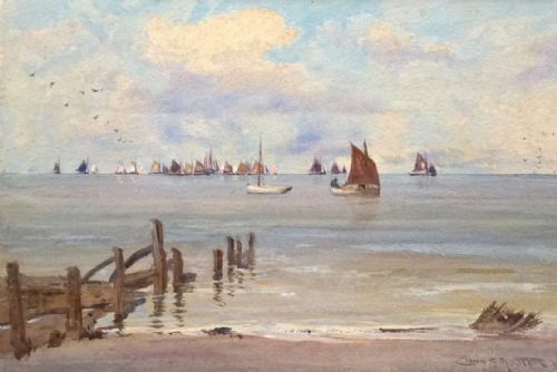 Charles Sim Mottram Rba Signed Original English Antique Watercolour Painting Cornish Beach Seascape