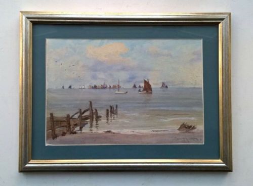fig 1. Charles Sim Mottram RBA Signed Original English Antique Watercolour Painting Cornish Beach Seascape