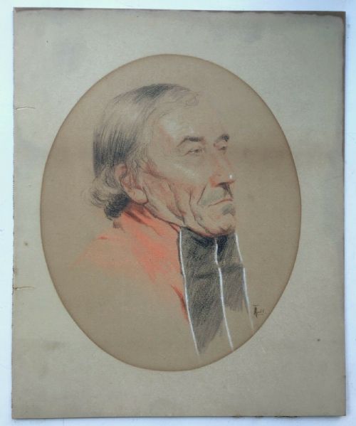 fig 1. Original 19th Century Antique Pastel Drawing Portrait of a Judge Criminal Lawyer Barrister