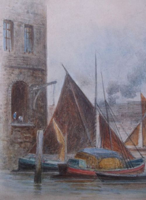 fig 2. ED 1889 Signed Edwin Thomas Dolby 19th Century English Antique Watercolour Painting Tower of London River Thames