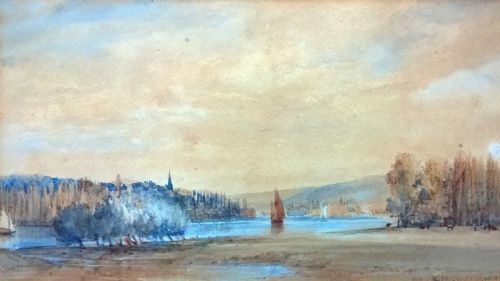 Edward William Cooke Ra Signed Original 19th Century Antique Watercolour Painting Sahurs Seine Rouen