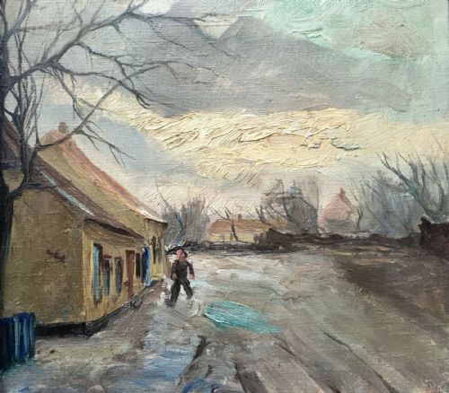 fig 1. Signed J Gerhardt Original Vintage Dutch School Canvas Oil Painting Landscape