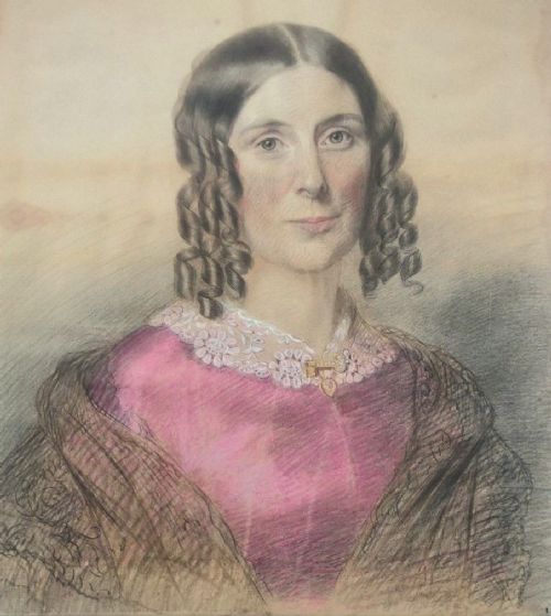 fig 1. Original 19th Century English School Antique Pastel Drawing Head & Shoulders Portrait of a Victorian Lady