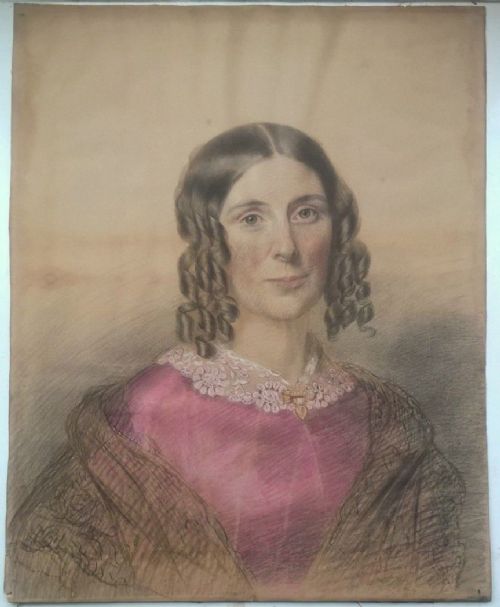Original 19th Century English School Antique Pastel Drawing Head & Shoulders Portrait of a Victorian Lady