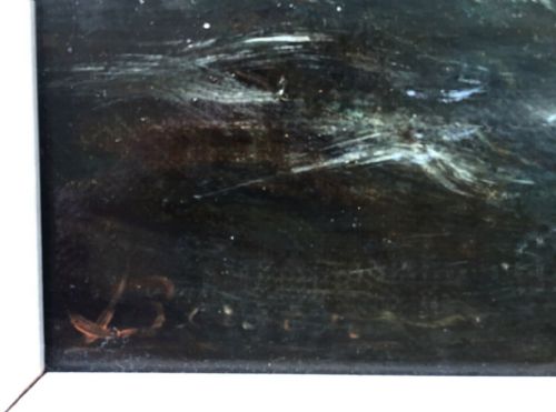 fig 1. Original Signed English School Antique Oil Painting on Canvas Seascape Harbour with Lighthouses at Dusk