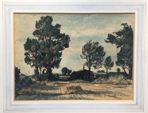 fig 1. Claude Muncaster RWS Dated September 1923 Original English Vintage Watercolour & Ink Painting Harvest Landscape