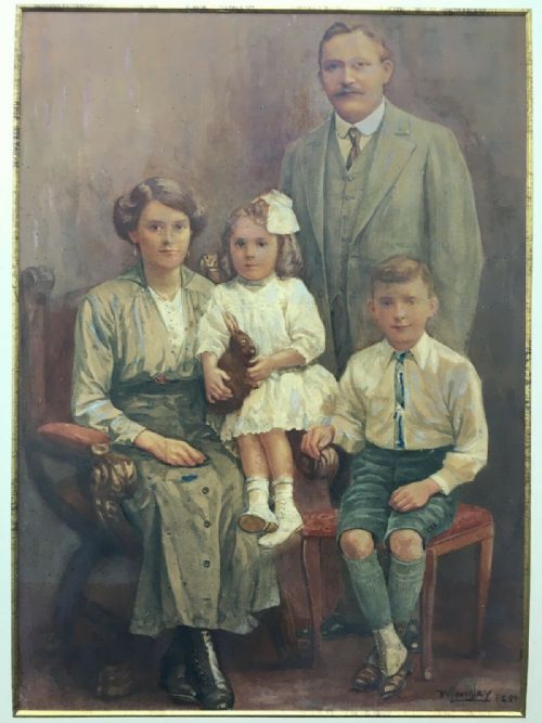 Signed W (Manner of Walter) Langley 1884 Original English Antique Family Portrait Watercolour Painting