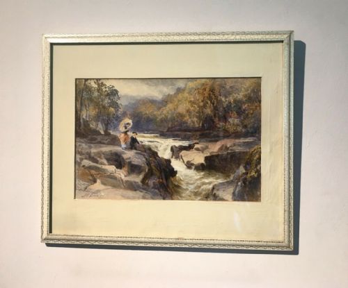 fig 1. J S (JAMES STEPHEN) GRESLEY Signed Original 19th Century English Watercolour Painting The Strid Bolton Abbey Yorkshire Dales