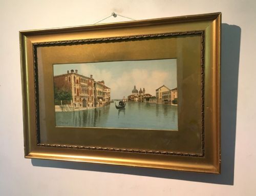 fig 1. Alberto Trevisan Signed Original Vintage Watercolour Painting Venice Canal with Gondola Italian Seascape