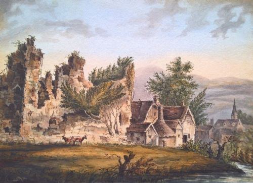 Kruseman Signed Original Antique Watercolour Painting Cattle & Ruins Landscape