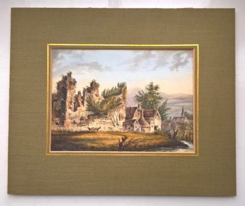 fig 1. Kruseman Signed Original Antique Watercolour Painting Cattle & Ruins Landscape
