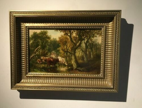 fig 1. G (George) Vincent Signed Original Norwich School Framed Oil Painting on Canvas Cattle Watering in a Rural Landscape