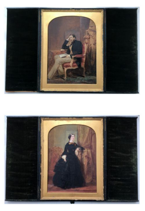 English School Antique Victorian Original Paintings Portrait of Lady & Gentleman