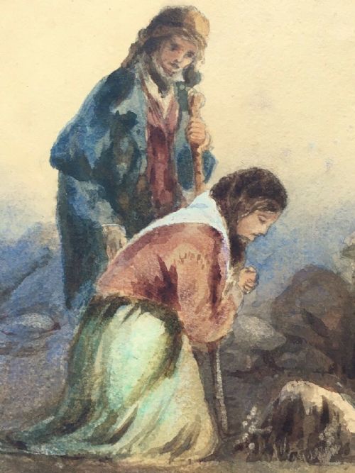 fig 2. Attributed to Francis William Topham Original 19th Century Antique Watercolour Painting Irish Women at Shrine Ireland Historical Interest