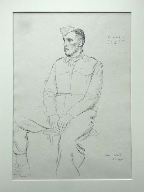 John Stanton Ward Ra Original Signed Ink Sketch Drawing Ww2 World War 2 1941 Seated Army Soldier Blacksmith & Company Boxer