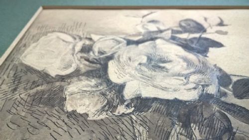 fig 2. JOHN STANTON WARD RA Signed Original English Vintage Pen & Ink Wash Drawing Sketch Still Life Roses