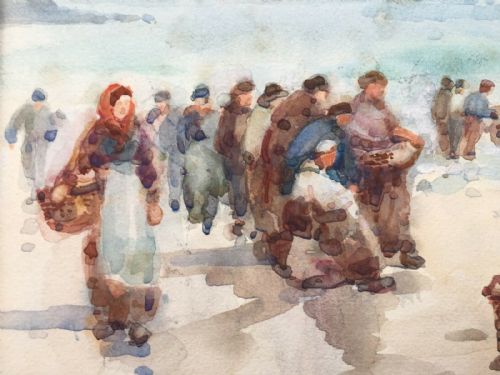 fig 2. Frank Rousse Original English Antique Watercolour Painting Yorkshire Coast Fishing Boat Seascape 1