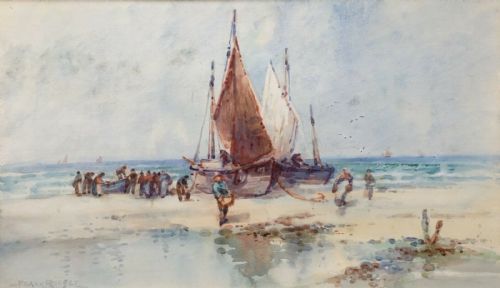 Frank Rousse Original English Watercolour Painting Yorkshire Coast Fishing Seascape 2