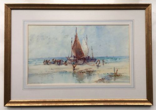 fig 1. Frank Rousse Original English Watercolour Painting Yorkshire Coast Fishing Seascape 2
