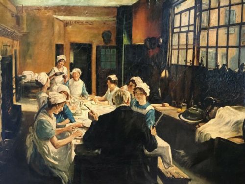 Manner of Frederick William Elwell R.A. Original Framed English Oil Painting on Canvas, Old Inn Kitchen