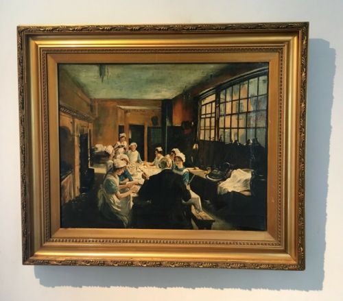 fig 1. Manner of FREDERICK WILLIAM ELWELL R.A. Original Framed English Oil Painting on Canvas, Old Inn Kitchen