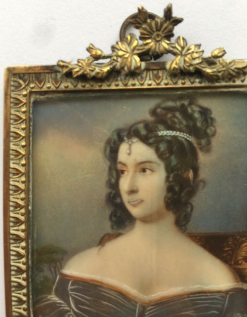 fig 1. 19th Century Antique Decorative Framed Miniature Gouache Watercolour Painting Victorian Lady Portrait