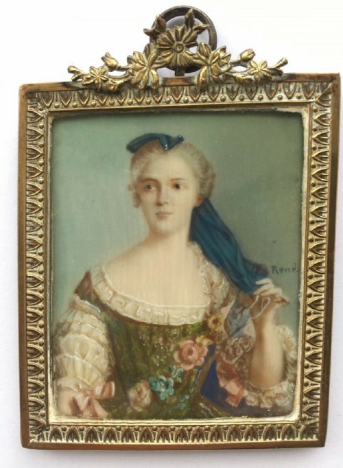 Original 19th Century Signed Antique Miniature Watercolour Gouache Portrait Painting of a Georgian Lady