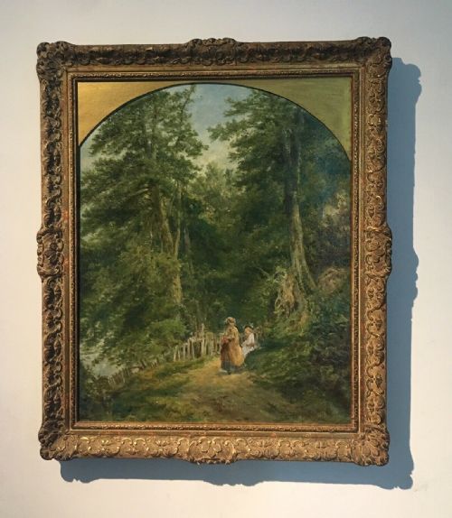 Monogrammed 1875 Original Antique Oil Painting on Canvas Ladies Walking in Colwick Wood Nottingham English Landscape
