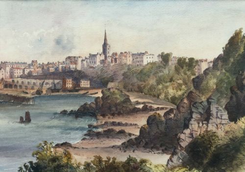 19th Century Original Antique English School Watercolour Painting Tenby South Wales