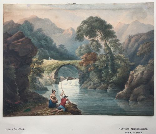 Alfred Nicholson 1788-1833 Picturesque Antique 19th Century English Watercolour Painting on the Esk Yorkshire