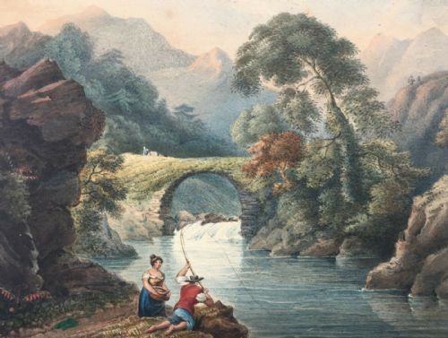 fig 1. ALFRED NICHOLSON 1788-1833 Picturesque Antique 19th Century English Watercolour Painting On the Esk Yorkshire
